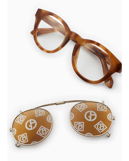 Giorgio Armani White Panto Glasses With Clip for men