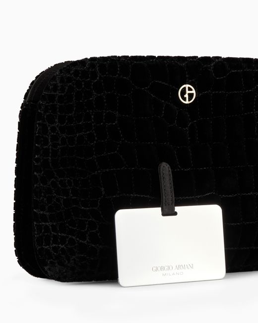 Giorgio Armani Black Clutch La Prima Aus Samt Mit Kroko-Steppung