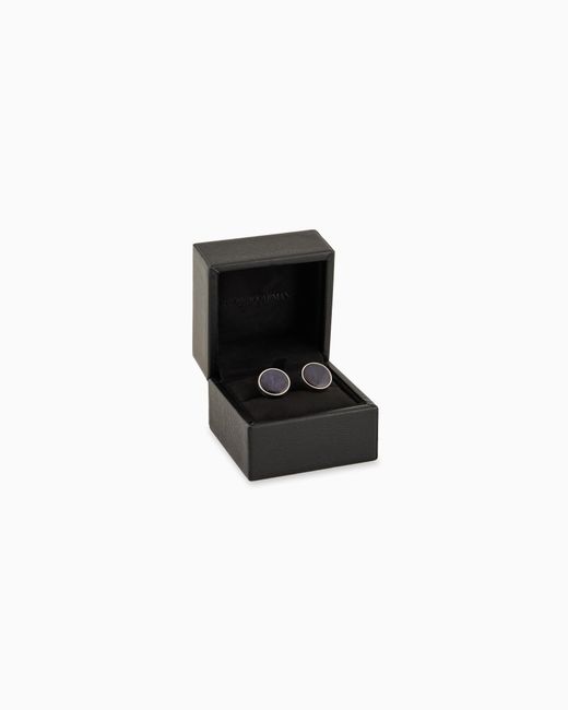 Giorgio Armani Blue Sterling And Mother Of Pearl Round Cufflinks for men