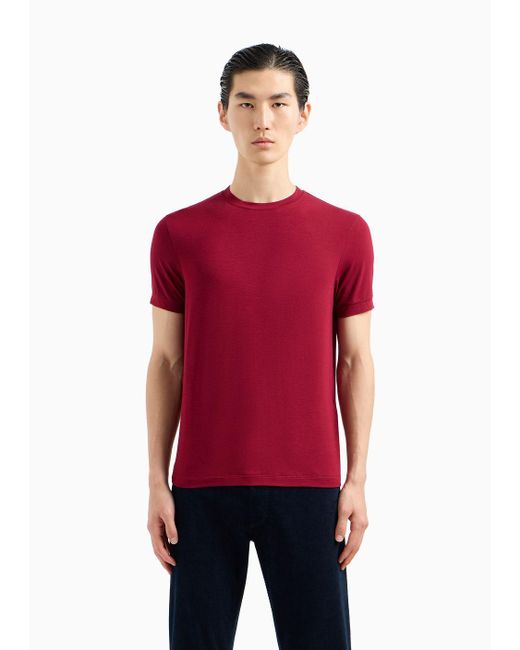 Giorgio Armani Red Crew-neck Short-sleeved T-shirt In Stretch Viscose Jersey for men