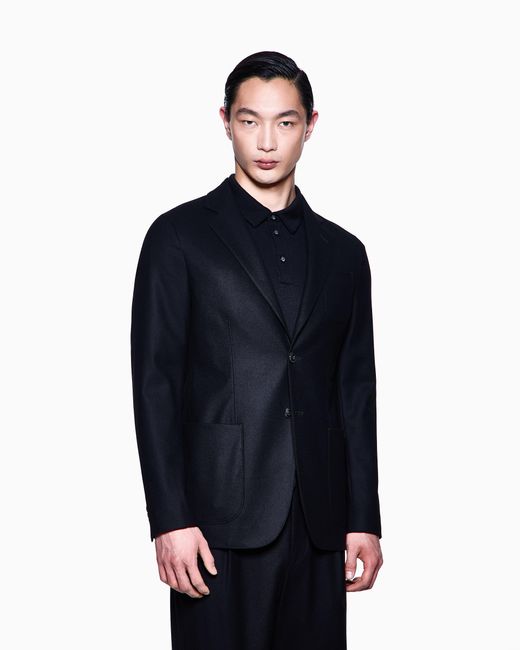 Giorgio Armani Black Unlined Single-Breasted Stretch Cashmere Jacket With Two Buttons for men