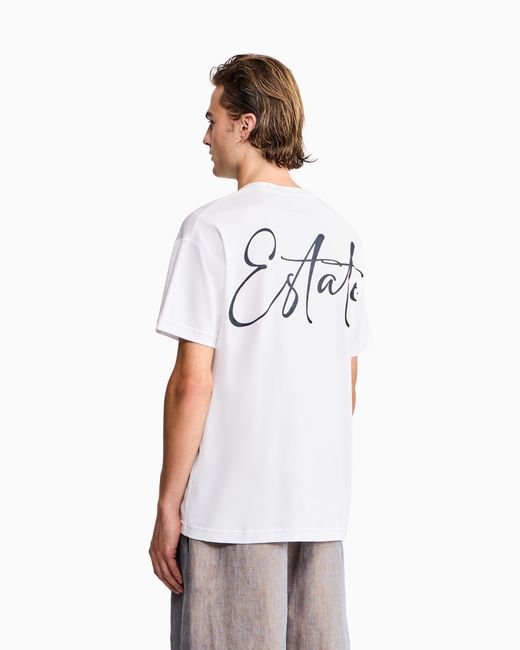 Giorgio Armani White Cotton Interlock Jersey T-Shirt With Print On The Back for men
