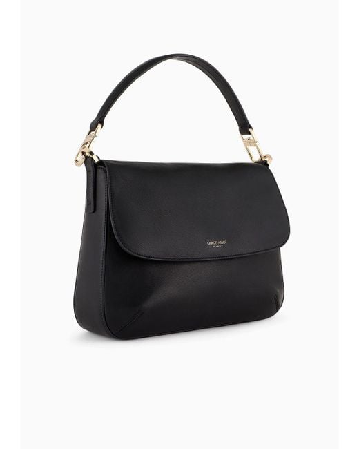 Giorgio Armani Black Medium La Prima Soft Baguette Bag In Nappa Leather