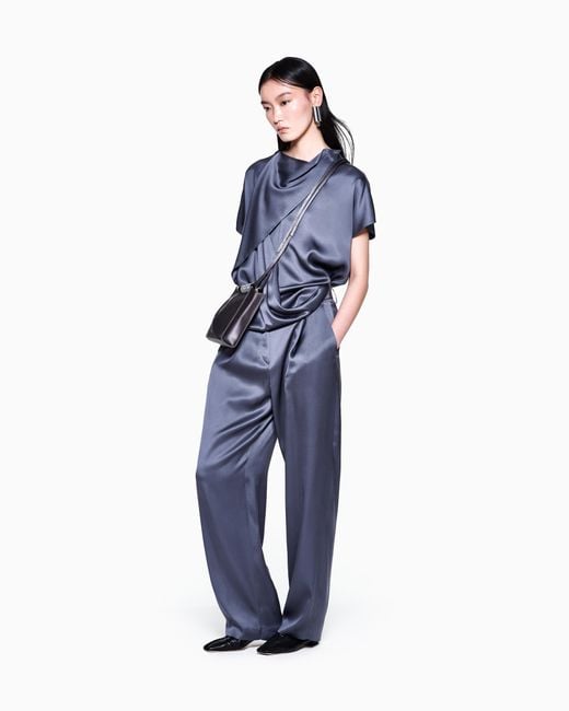 Giorgio Armani Blue Silk Double Satin Single-Pleat Trousers