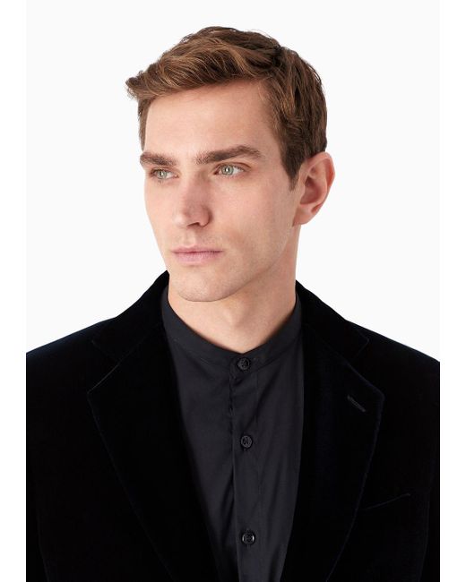 Chaqueta Icon De Abotonadura Simple De Línea George En Terciopelo Elástico Giorgio Armani de hombre de color Black