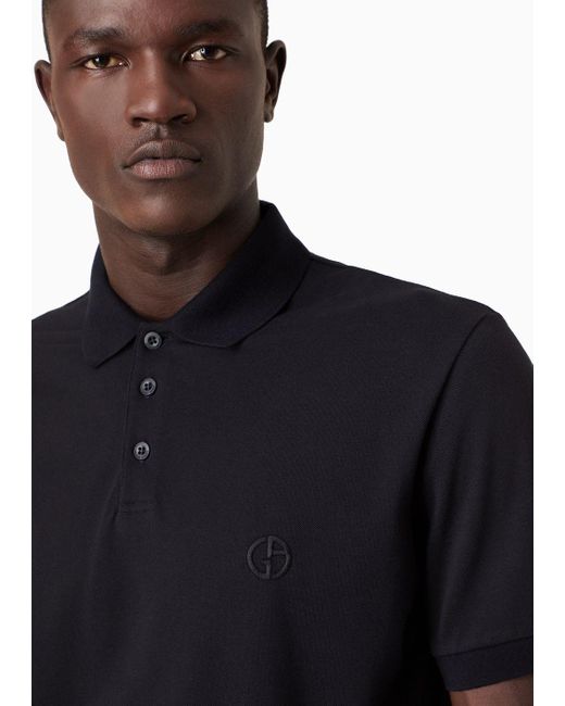 Giorgio Armani Black Stretch Cotton Piqué Polo Shirt for men