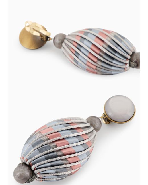 Giorgio Armani White Clip-on Earrings With Pendant Spheres