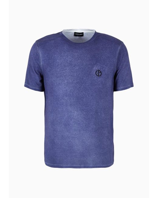 Camiseta En Punto De Mezcla De Modal Con Cuello Redondo Giorgio Armani de hombre de color Blue