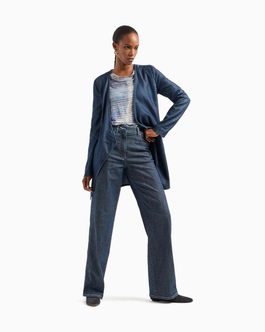 Giorgio Armani Blue Denim Collection Printed Linen Jersey T-Shirt