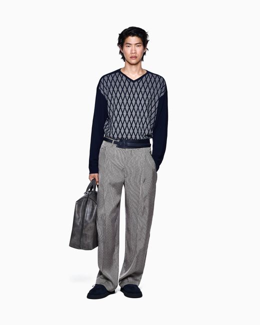 Giorgio Armani Blue Virgin Wool And Cashmere Jacquard Sweater for men