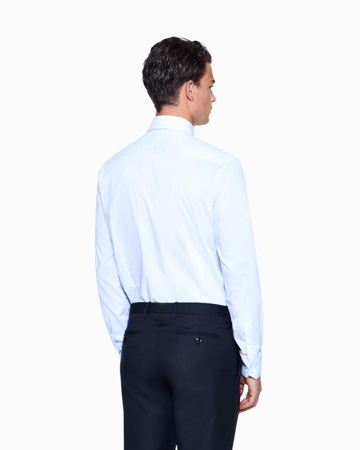 Camisa Slim Fit De Punto De Mezcla De Algodón Elástico A Rayas Giorgio Armani de hombre de color Blue