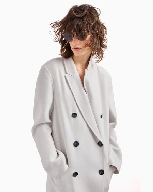 Giorgio Armani White Double-Breasted Long Coat