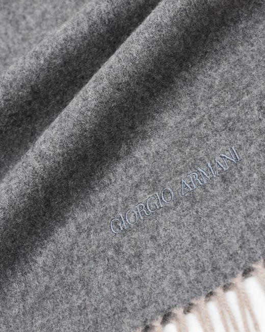 Giorgio Armani Gray Cashmere Scarf With Embroidered Logo for men