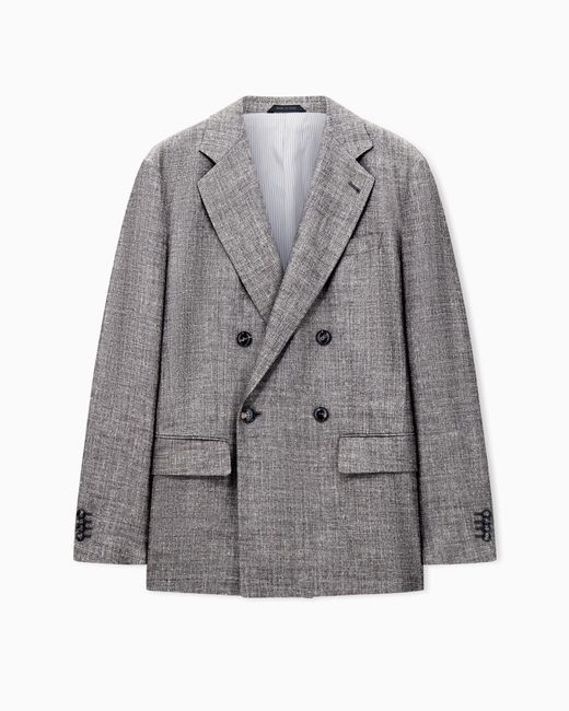 Giorgio Armani Gray Silk And Linen Double-Breasted Jacket for men