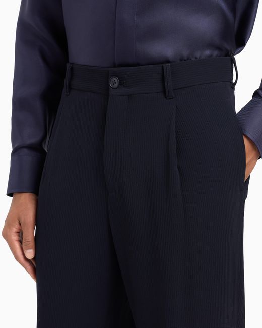 Giorgio Armani Blue Single-Pleat Virgin Wool Trousers for men