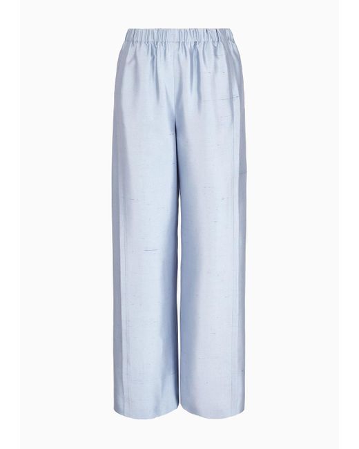 Giorgio Armani Blue Wide-cut, Silk-shantung Trousers