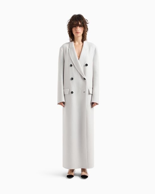 Giorgio Armani White Double-Breasted Long Coat