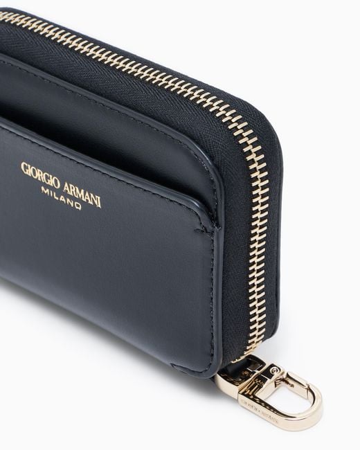Giorgio Armani Blue Leather Mini Wraparound-Zip Wallet