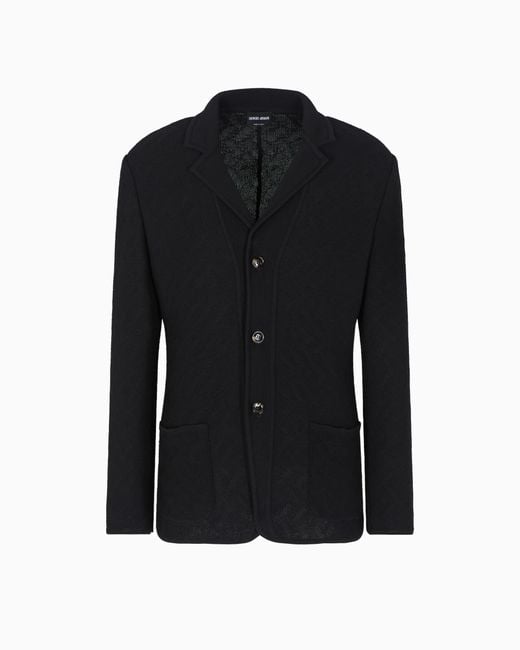 Chaqueta De Abotonadura Sencilla De Punto De Algodón Con Elaboración En Tejido Jacquard Giorgio Armani de hombre de color Black