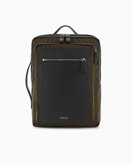 Giorgio Armani Asv Rucksack Aus Nylon Und Vollnarbigem Leder in Black für Herren