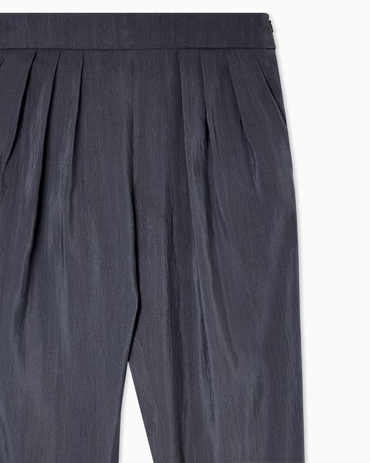 Giorgio Armani Blue Washed Technical Silk Trousers With Pleats