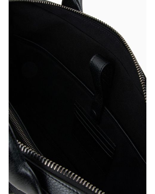 Giorgio Armani Black Pebbled Leather Briefcase for men