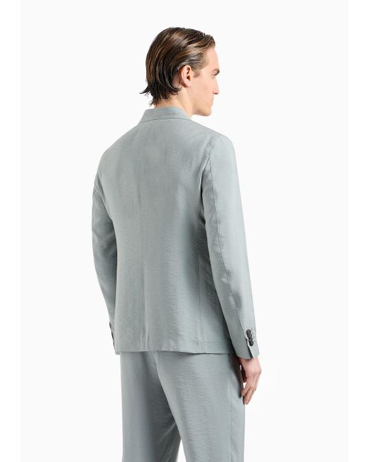 Giorgio Armani Blue Upton Line Single-breasted Jacket In A Silk-blend Twill for men