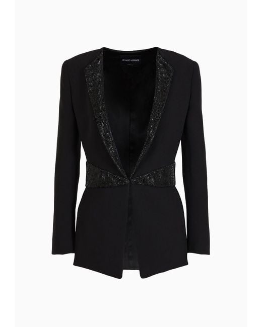 Giorgio Armani Black Single-breasted Jacket In Silk Cady With Rhinestone Details