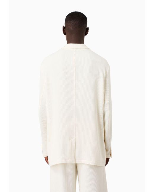 Giorgio Armani White Single-breasted Jacket In A Wool And Viscose Canneté for men