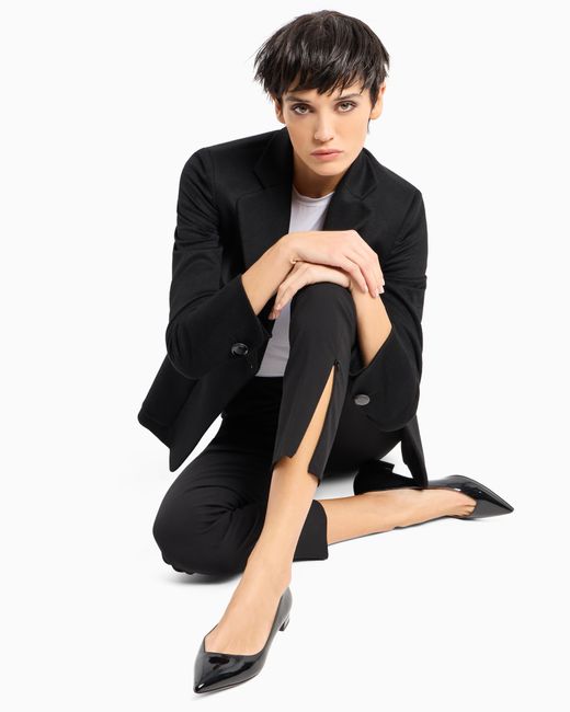 Giorgio Armani Black Wool Crepe Pants With A High Waist And Side Zip