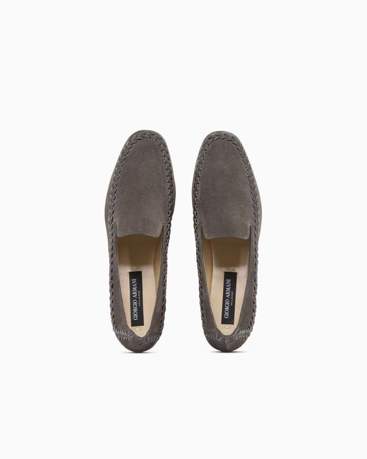 Giorgio Armani White Suede Slip-Ons With Interweaving