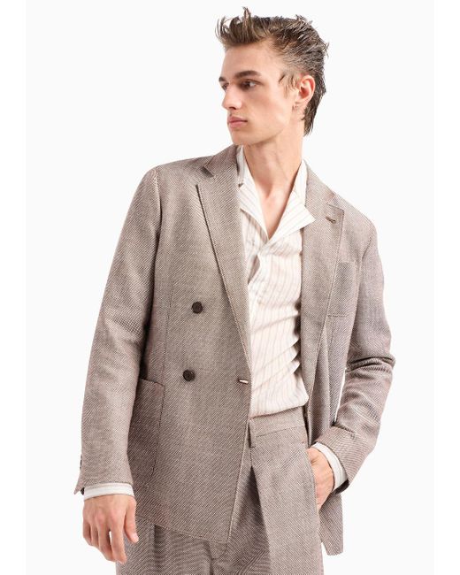 Giorgio Armani Gray Jacquard Wool, Silk And Linen Single-darted Trousers for men
