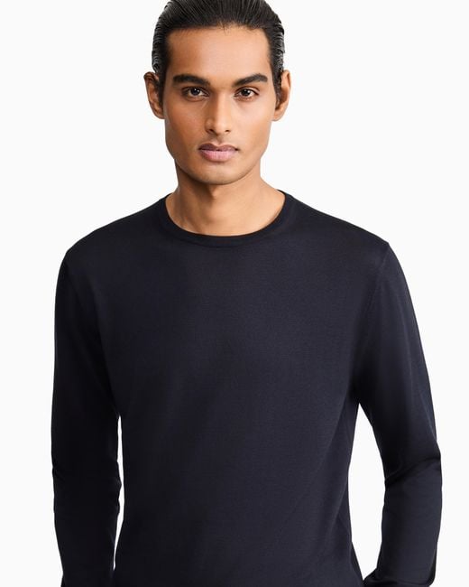 Giorgio Armani Blue Long-Sleeved, Crew-Neck Jumper for men