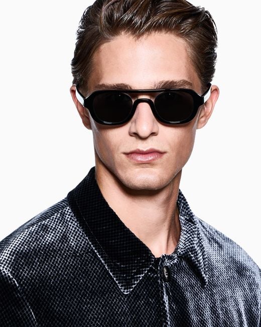 Giorgio Armani Black Irregular-Shaped Sunglasses for men