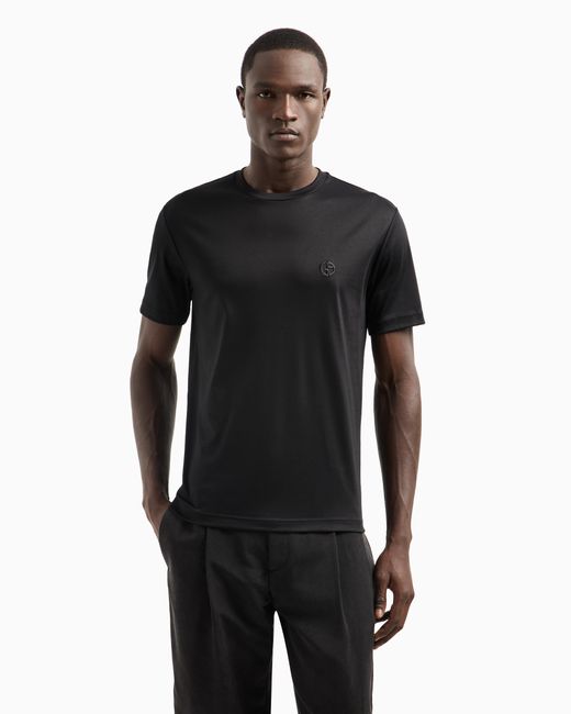 Giorgio Armani T-Shirt Aus Interlock-Baumwolle Mit Logostickerei in Black für Herren