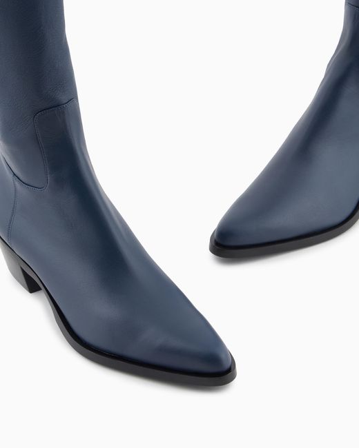 Giorgio Armani Blue Stretch Nappa-Leather Boots