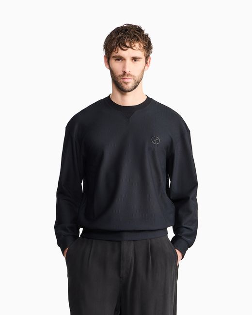 Giorgio Armani Blue Technical Waffle Sweatshirt for men