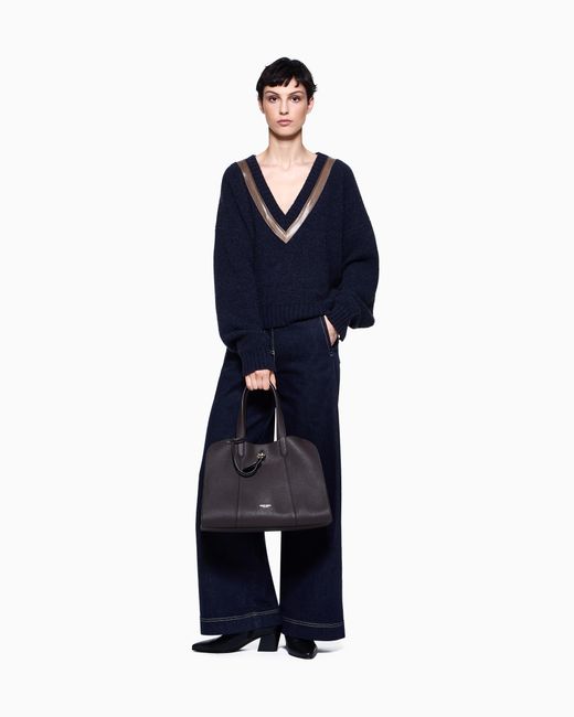 Giorgio Armani Blue Denim Trousers With A Wide Leg And High Waist