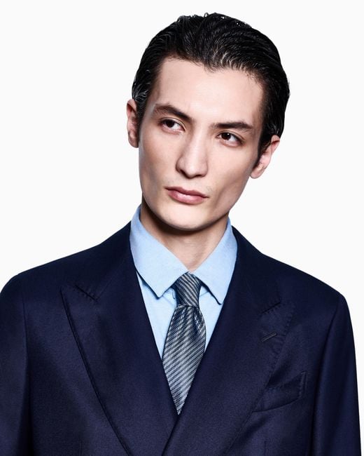 Giorgio Armani Blue Slim-Fit Mélange Cotton-Blend Jersey Shirt for men