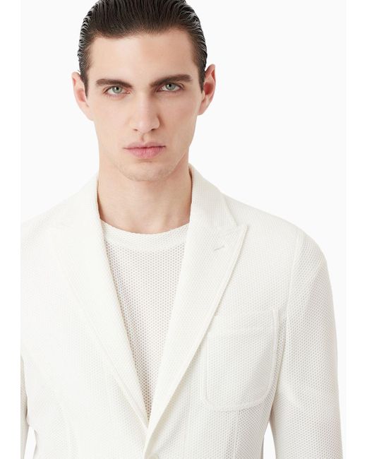 Giorgio Armani White Single-breasted Jacket In Technical Waffle Fabric for men