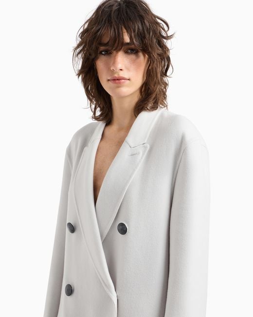 Giorgio Armani White Double-Breasted Long Coat