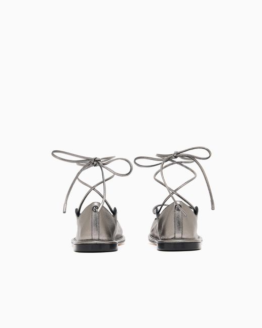 Giorgio Armani White Laminated Nappa Leather Ballerinas With Laces