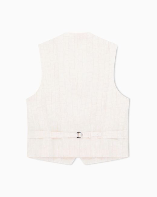 Giorgio Armani White Jacquard Viscose And Linen Single-Breasted Waistcoat for men