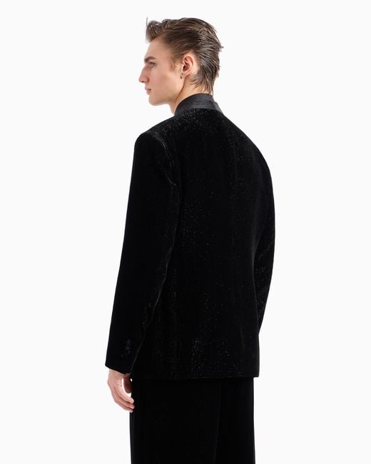 Giorgio Armani Black Velvet Jacket With Pinstripes And Rhinestones for men
