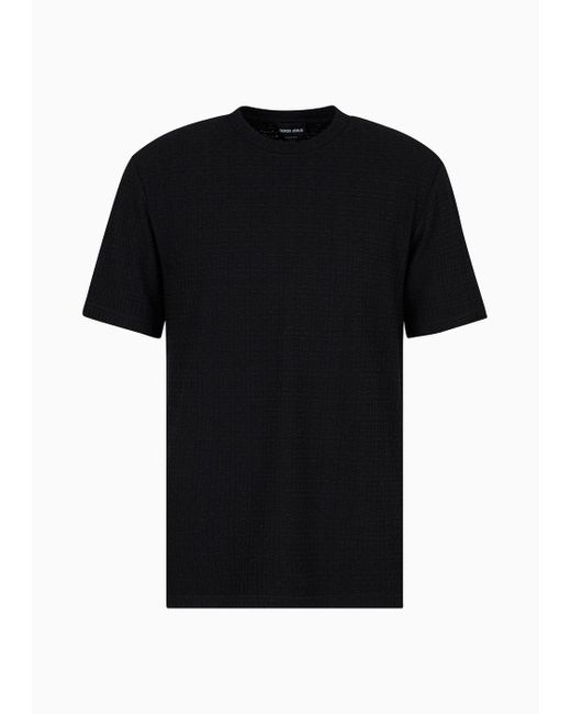 T-shirt Girocollo In Jersey Di Viscosa E Cashmere Jacquard di Giorgio Armani in Black da Uomo