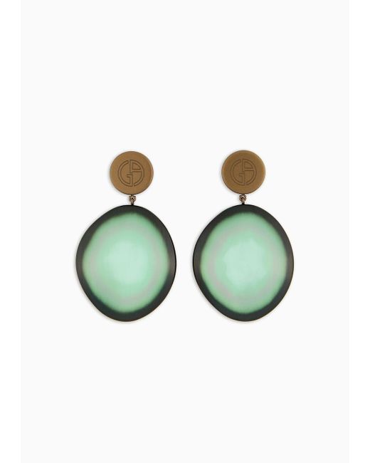 Giorgio Armani Green Clip-on Earrings With Oval Resin Pendant