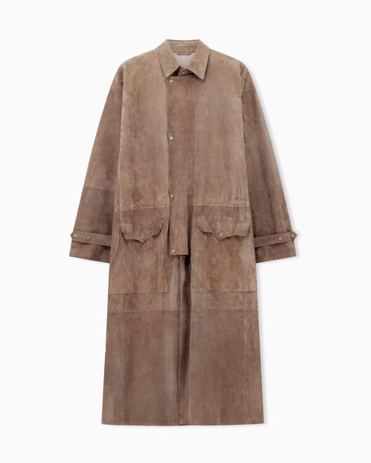 Giorgio Armani Brown Suede-Lambskin, Single-Breasted Trench Coat for men