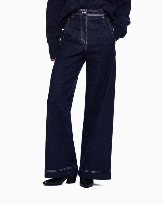 Giorgio Armani Blue Denim Trousers With A Wide Leg And High Waist