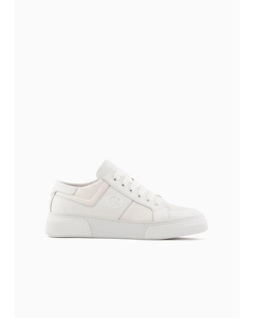 Giorgio Armani White Leather And Fabric Sneakers for men