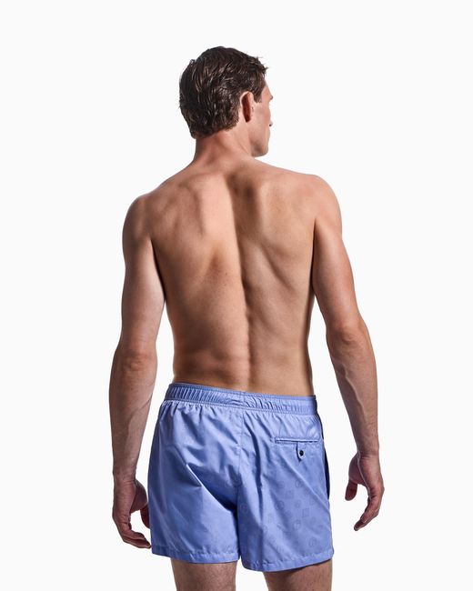 Giorgio Armani Blue Monogram Swim Trunks for men